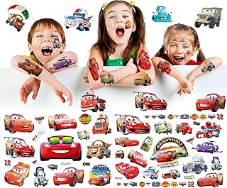 4Pcs（About 60 tattoos）Car Story Tattoo Stick Temporary Tattoos Kids Tattoos Waterproof Tattoo Sticker Fake Tattoos Cartoon Tattoo Toy For Kids Children Boys Girls Teens Birthday Party Favors（Automotive Mobilization）