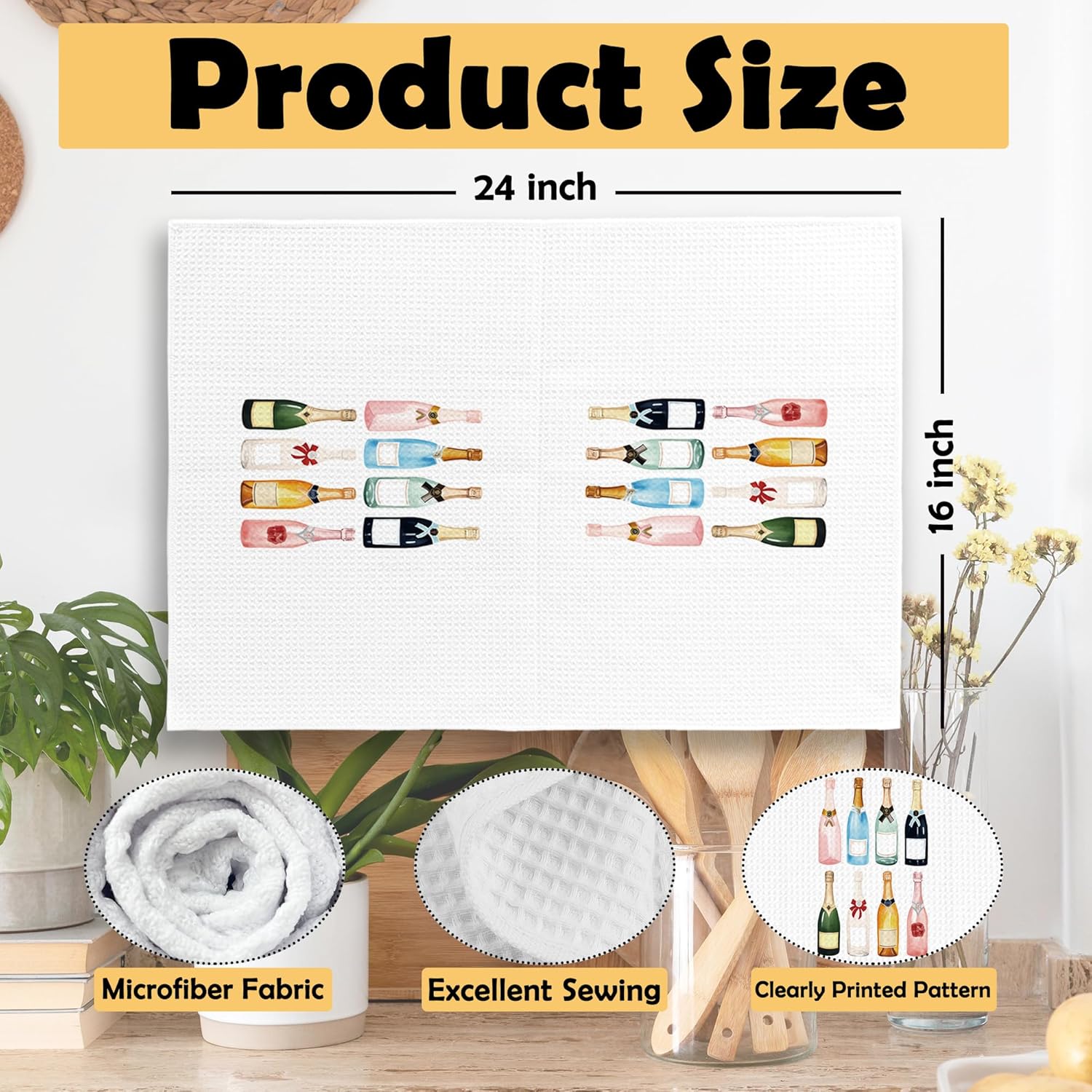 Champagne Lover Gift Kitchen Towels, Champagne Accessories Bar Hand Towel, Trendy Alcohol Bottles Cocktail Gift Champagne Bachelorettes Girly Room Decorative Tea Dish Towels 16x24 Inch - Image 6