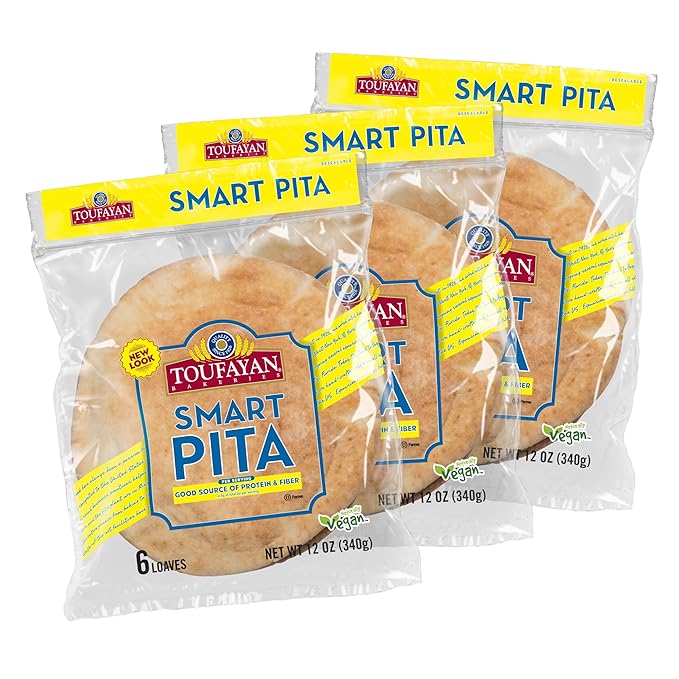 Toufayan Smart Pita Bread | Good Source of Protein and Fiber | Naturally Vegan (3 Pack)