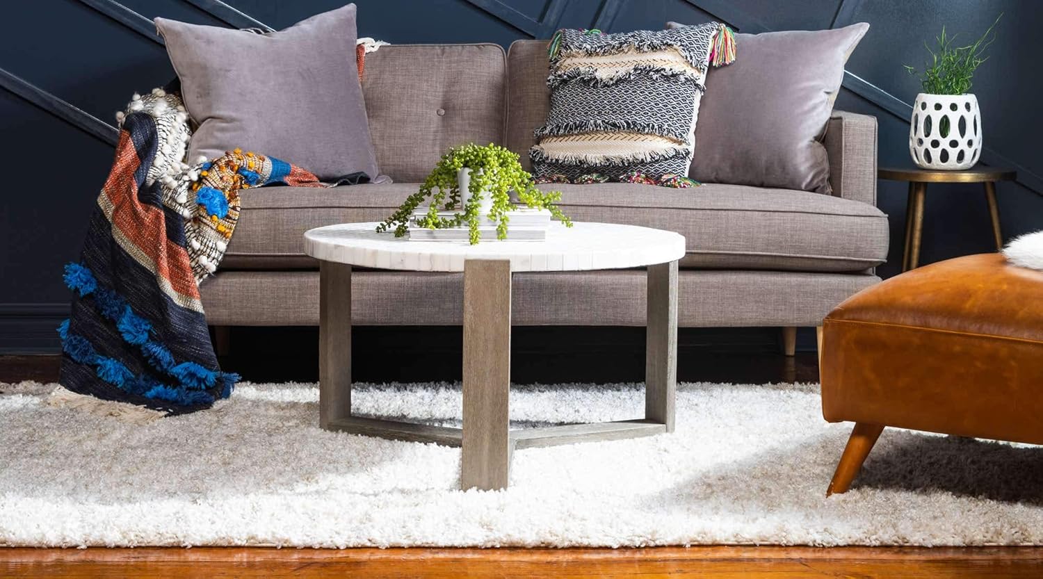 Unique Loom Hygge Shag Collection Modern Moroccan Inspired, Plush & Cozy Area Rug (9' 0 x 12' 0 Rectangular, Ivory/ Tan)