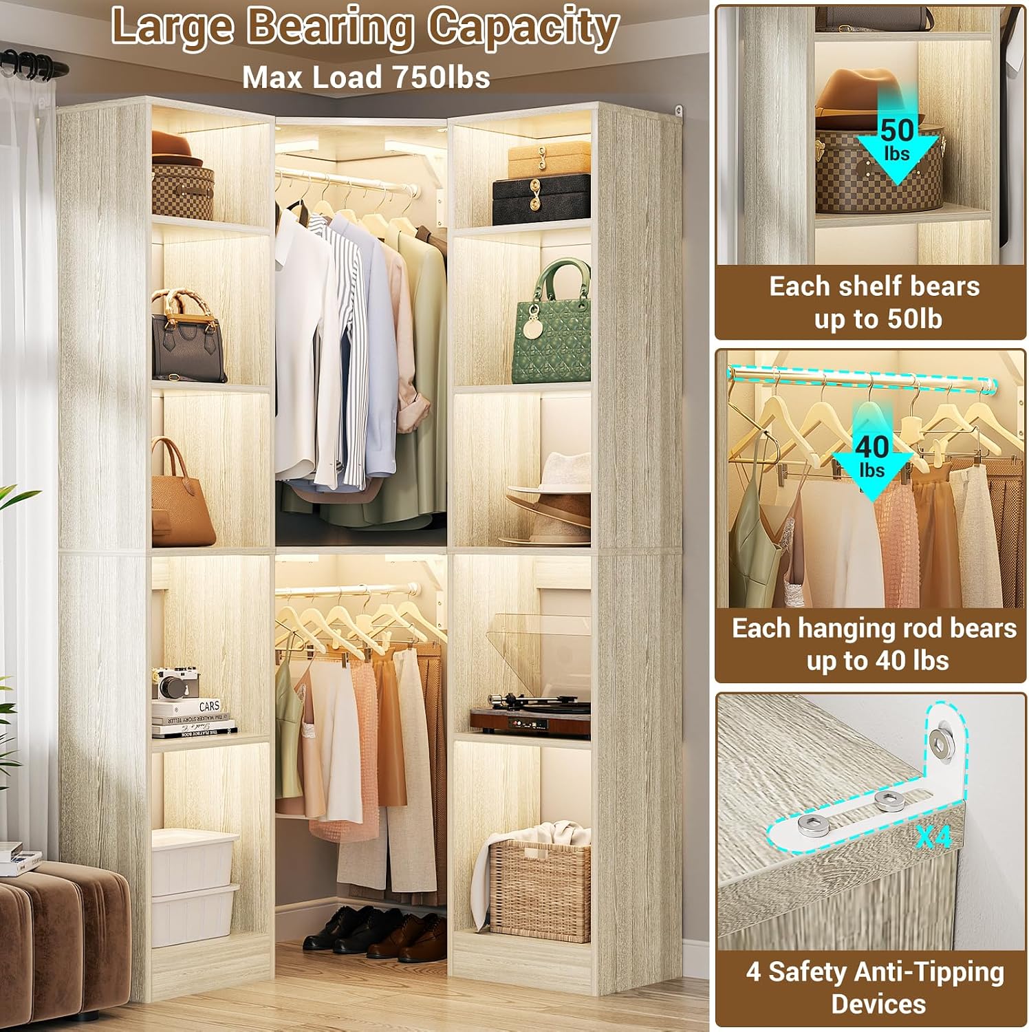 Besiost Corner Closet System with 12 Shelves (White Oak) - Instruction ...