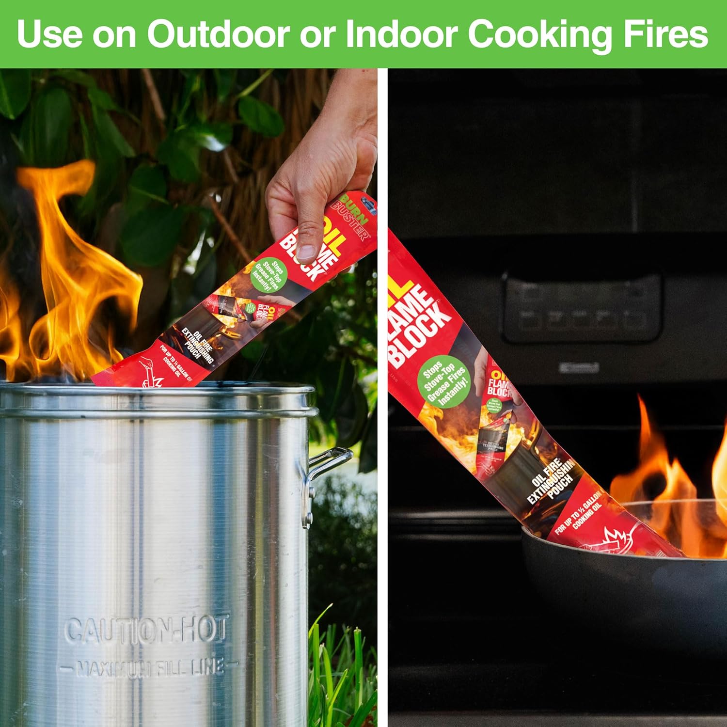 12-Pack BurnBuster Oil FlameBlock Pouch for Oil & Grease Fires for Home and Outdoor Use - Fire Suppressant for Kitchens, Stove-Top and Oven Suitable - Non-Toxic 5 oz. Pouch, Made in USA