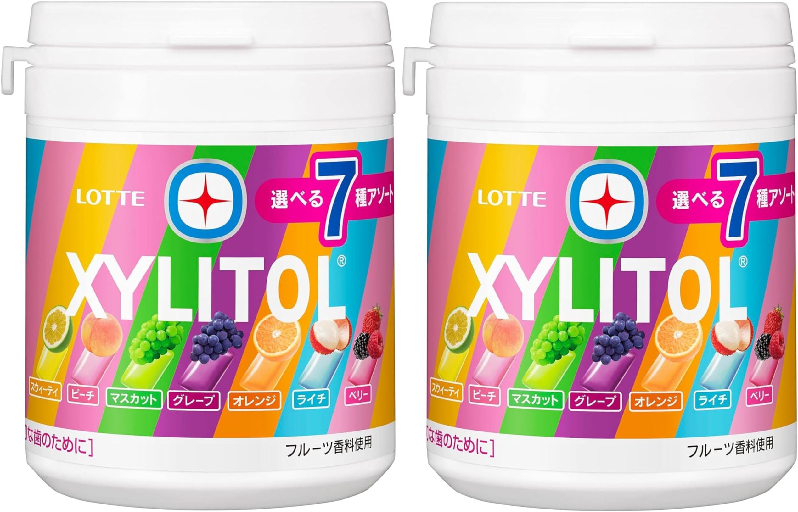 Lotte xylitol gum seven assorted bottle 10.1oz[Parallel import] Set Of 2 143g(Peach, Sweety, Berry, Grape, Orange, Lychee, Green apple)