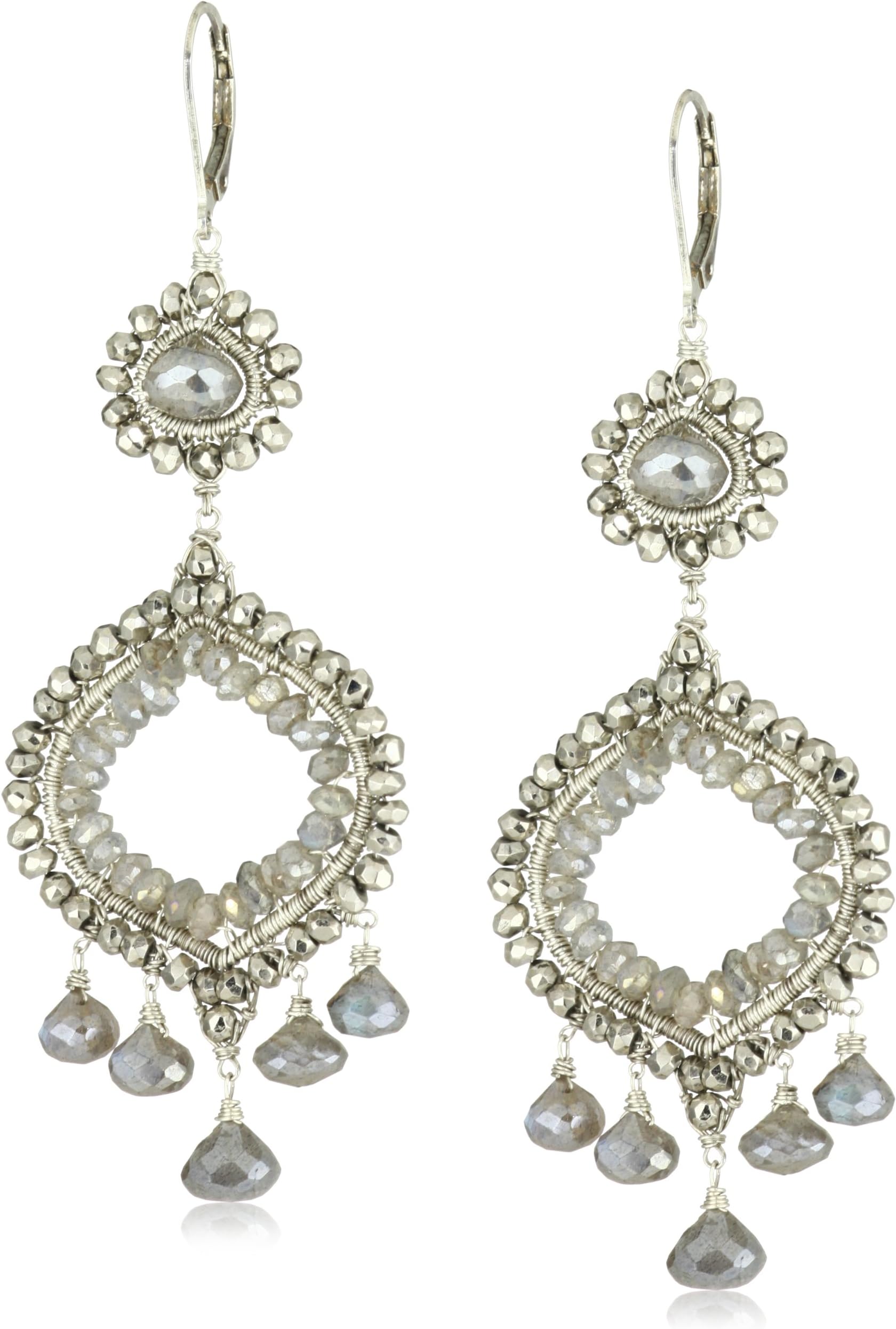 Dana Kellin Stunning Double Drop Silver Pyrite and Labradorite Chandelier Earrings