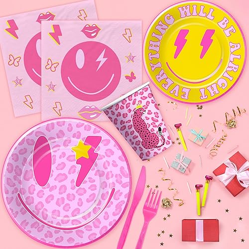 Miniatura 4 de Vajilla de decoración de cumpleaños preppy  Decoraciones de fiesta Y2K Preppy Y2K, plato de cara de slime, taza, servilleta, mantel, cubiertos,