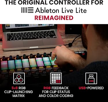 Akai Professional APC40 MKII USB MIDI Pad Controller | 40 RGB Pads, 8 Knobs, 9 Faders, 1:1 Mapping for Ableton Live, for Live Performance and Music Production