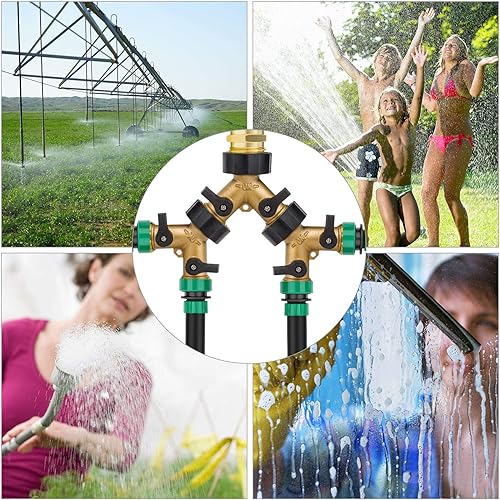 Miniatura 5 de Paquete de 3 divisores de manguera, divisor de manguera de jardín resistente de 2 vías, conector de manguera de jardín de latón con 12 arandelas de