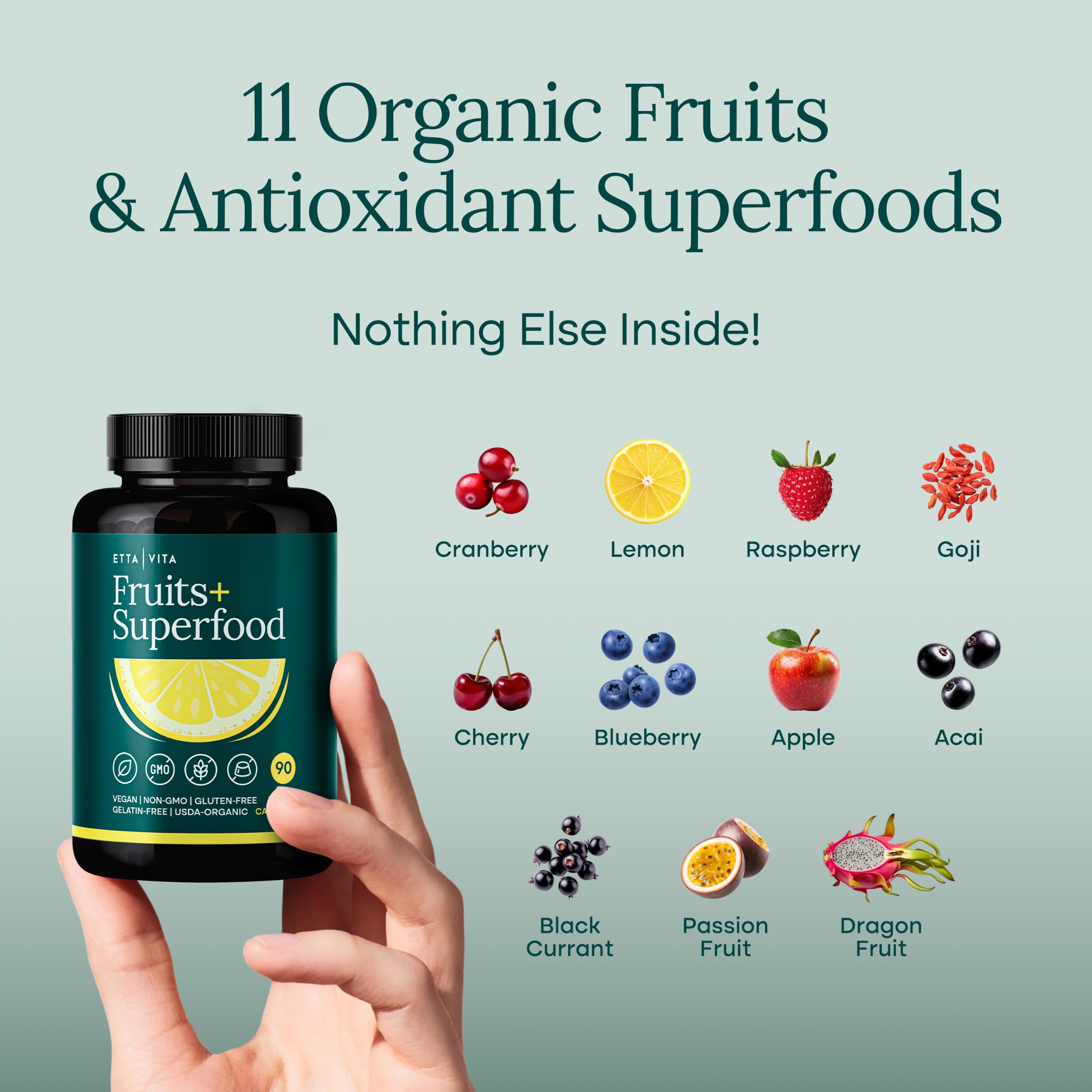 USDA Organic Fruits and Veggies Supplement, 21 Whole Foods, 180 Vegan Ct — Amazon image 2