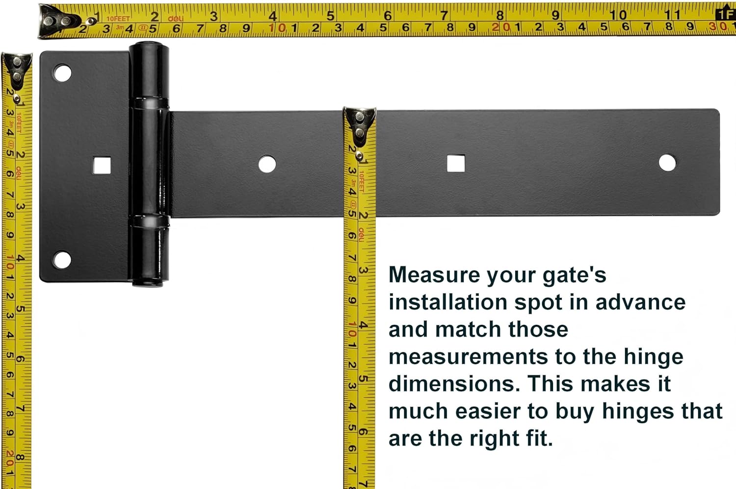 T-Strap Gate Hinges 12 in, Heavy Duty Tee Hinge, T-Door Hinges, 180° Opening Gate Strap Hinges, Black Wrought Hardware for Wooden Fences, Yard,Barn Door, Shed Doors,2 Pcs(Patent Pending)