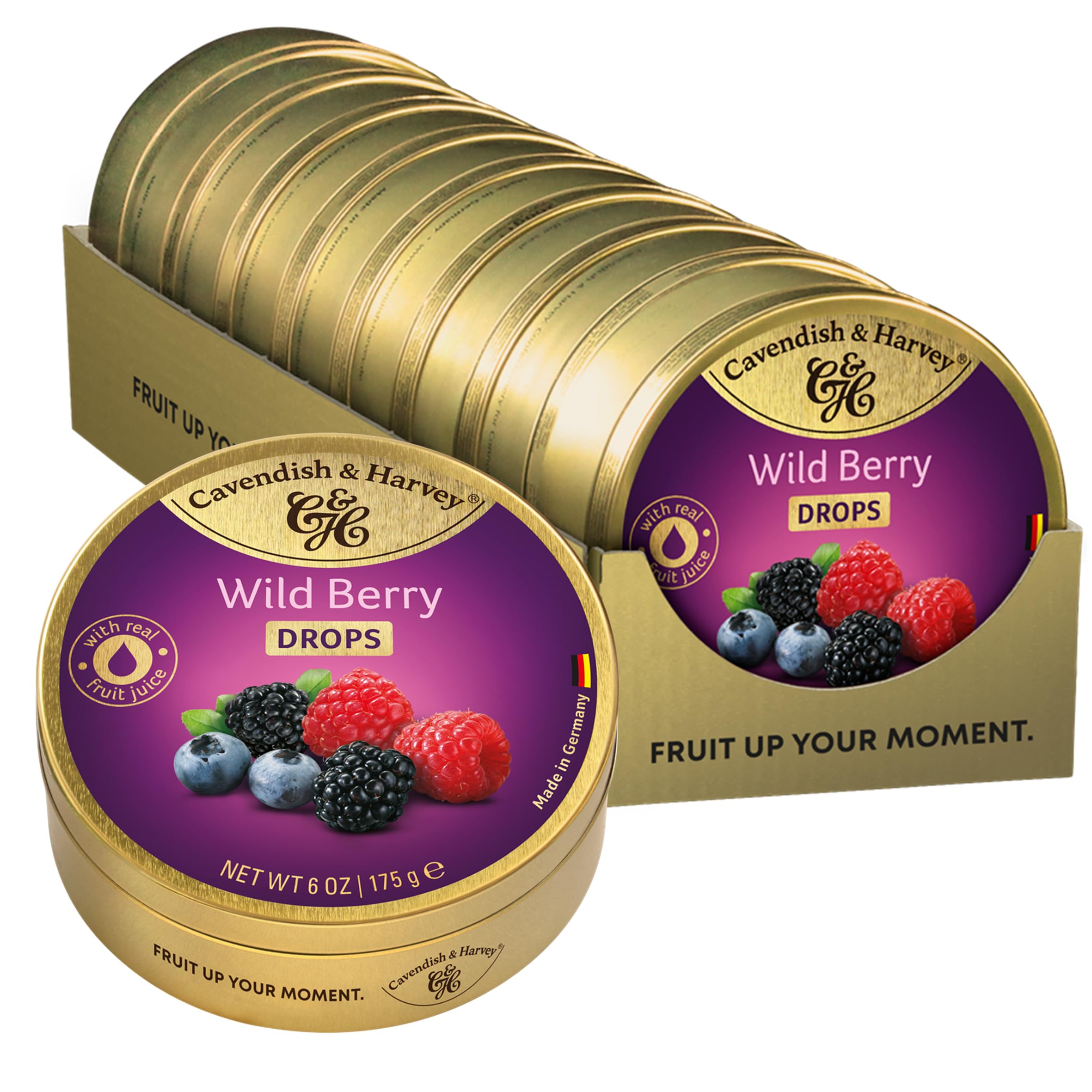 Cavendish & Harvey Wild Berry Drops, confezione da 9 x 175 g, lampone, mirtillo, mora, con vero succo di frutta naturale, vegano, halal, kosher, 9 x 175 g