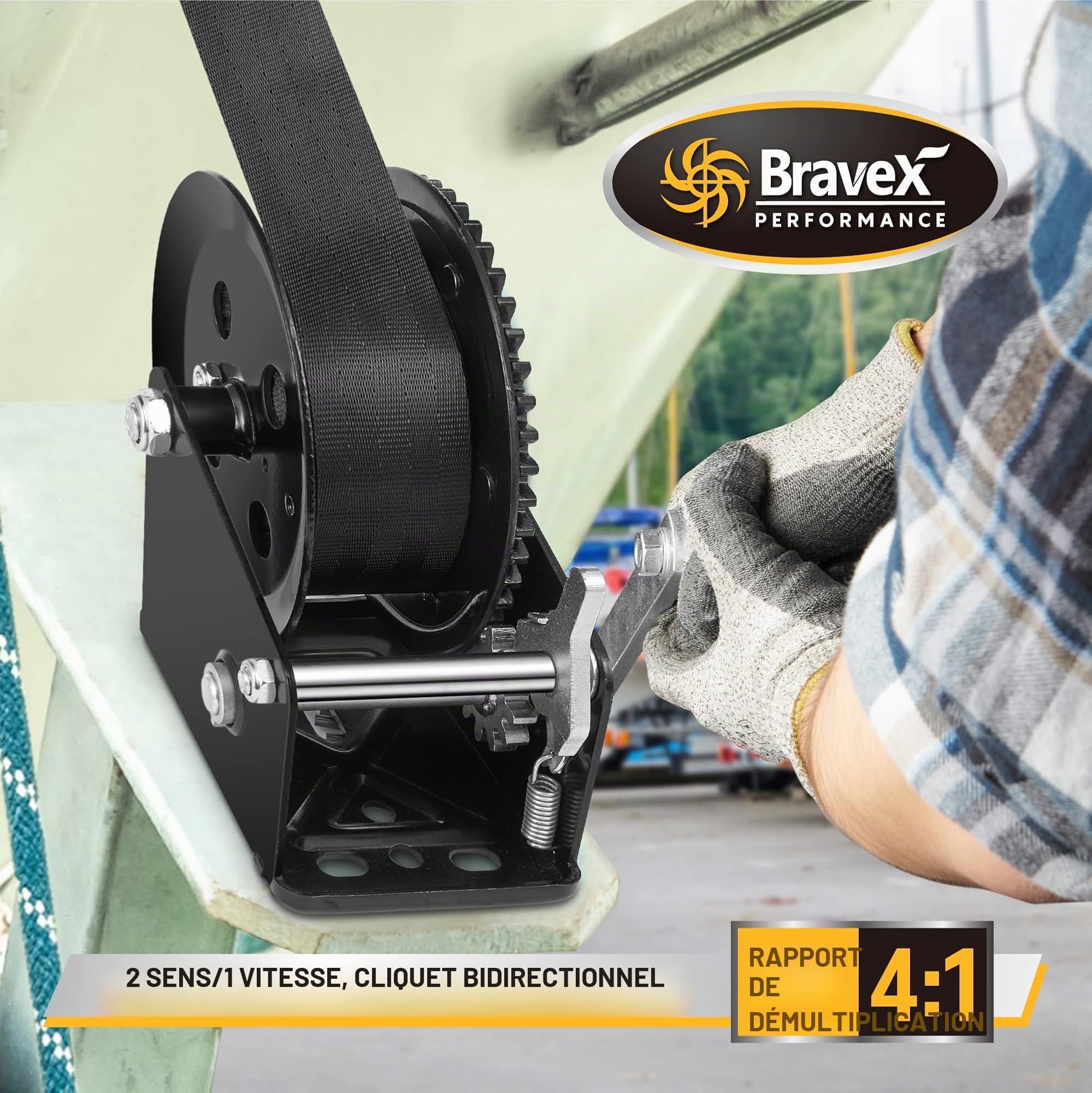 Bravex Treuil manuel à cliquet bidirectionnel pour bateau, VTT, camping-car, remorque 907 kg