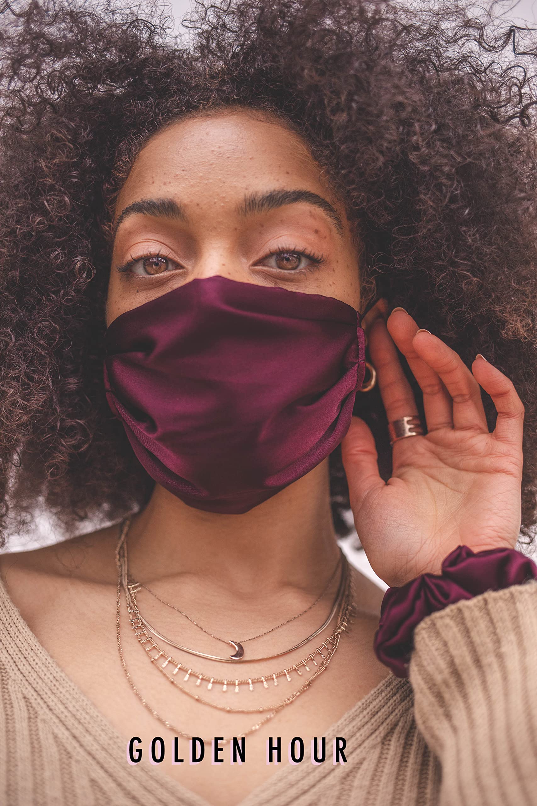 GOLDEN HOUR Silk Satin Face Mask for Sensitive Skin, Maroon - Image 4