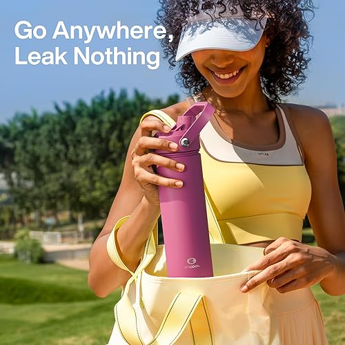 Miniatura 635 de ENCOOL Botella de agua aislada con popote, de acero inoxidable, a prueba de fugas, sin BPA, al vacío de doble pared que se mantiene fría durante 24