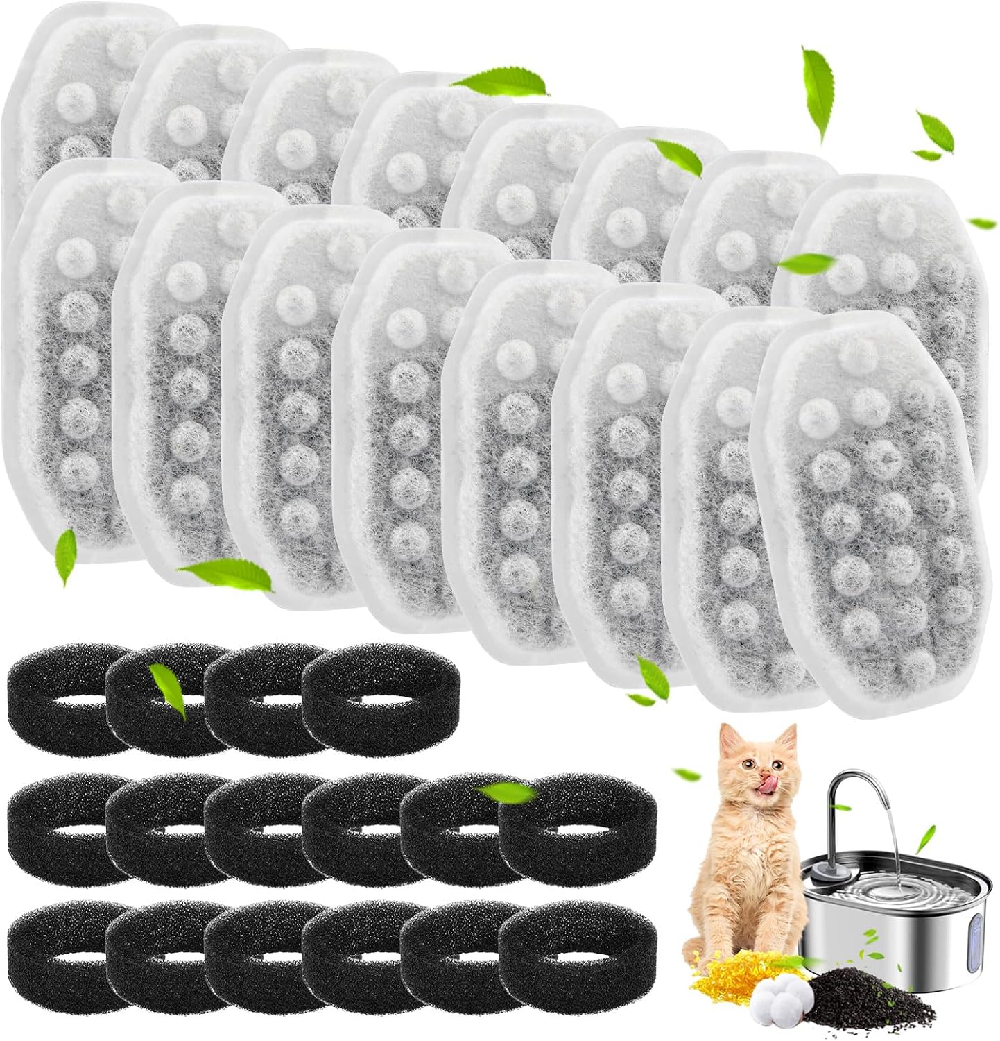 Cat Water Fountain Filters, Compatible with 67oz/2L to 135oz/4L Pet Water Dispensers - 3-Stage Filtration System