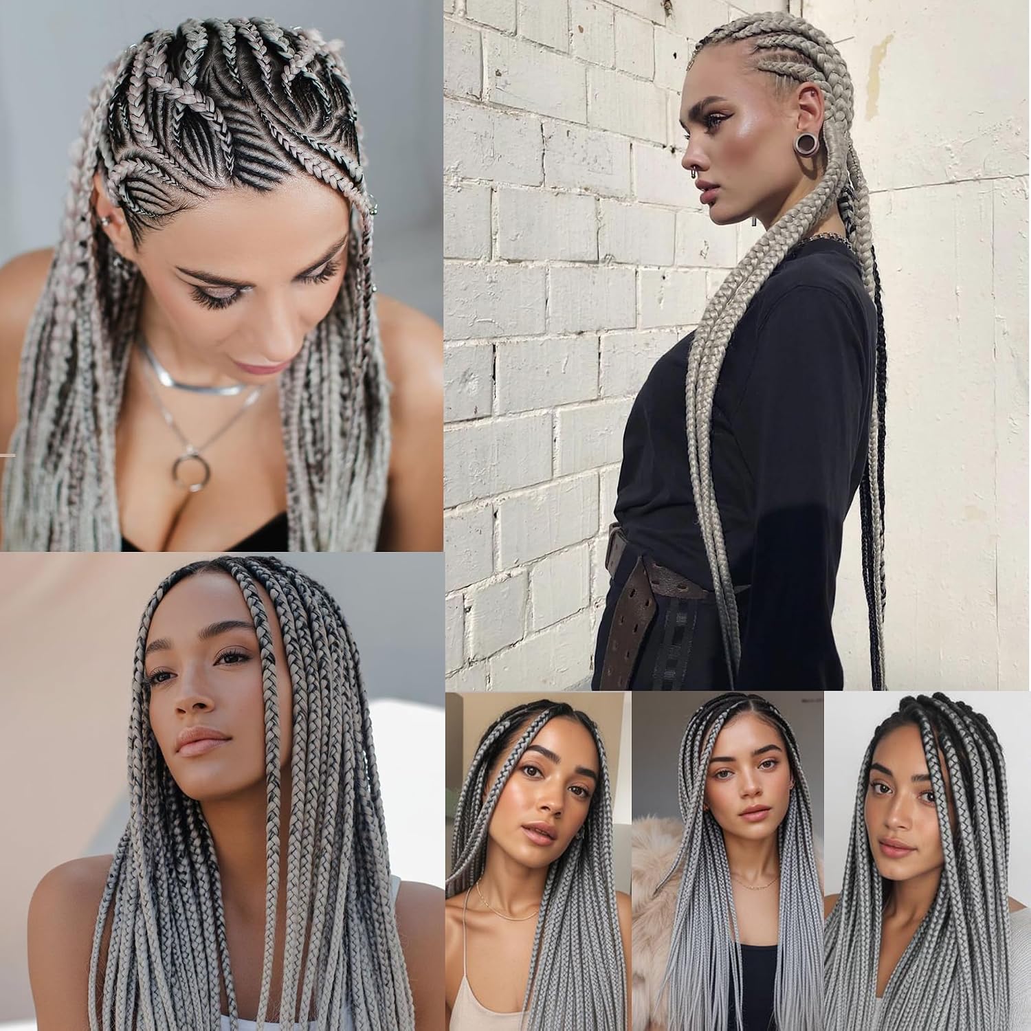 Grey Braiding Hair Pre Stretched Professional Gray Prestretched Braiding Hair for Box Braids 26 Inch 8 Packs Hot Water Setting Braid Hair Extensions for Women (Gray#, 26 Inch (Pack of 8))