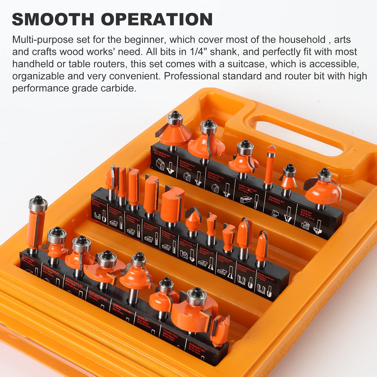 Yueqing Zhongji Router Bits Setof 24 Pieces 1/4 Inch Shank-6.35MM Shnak Router Bit Set T Shape Router bit Set 1/4 Shank for Commercial Users and Beginners - Image 4