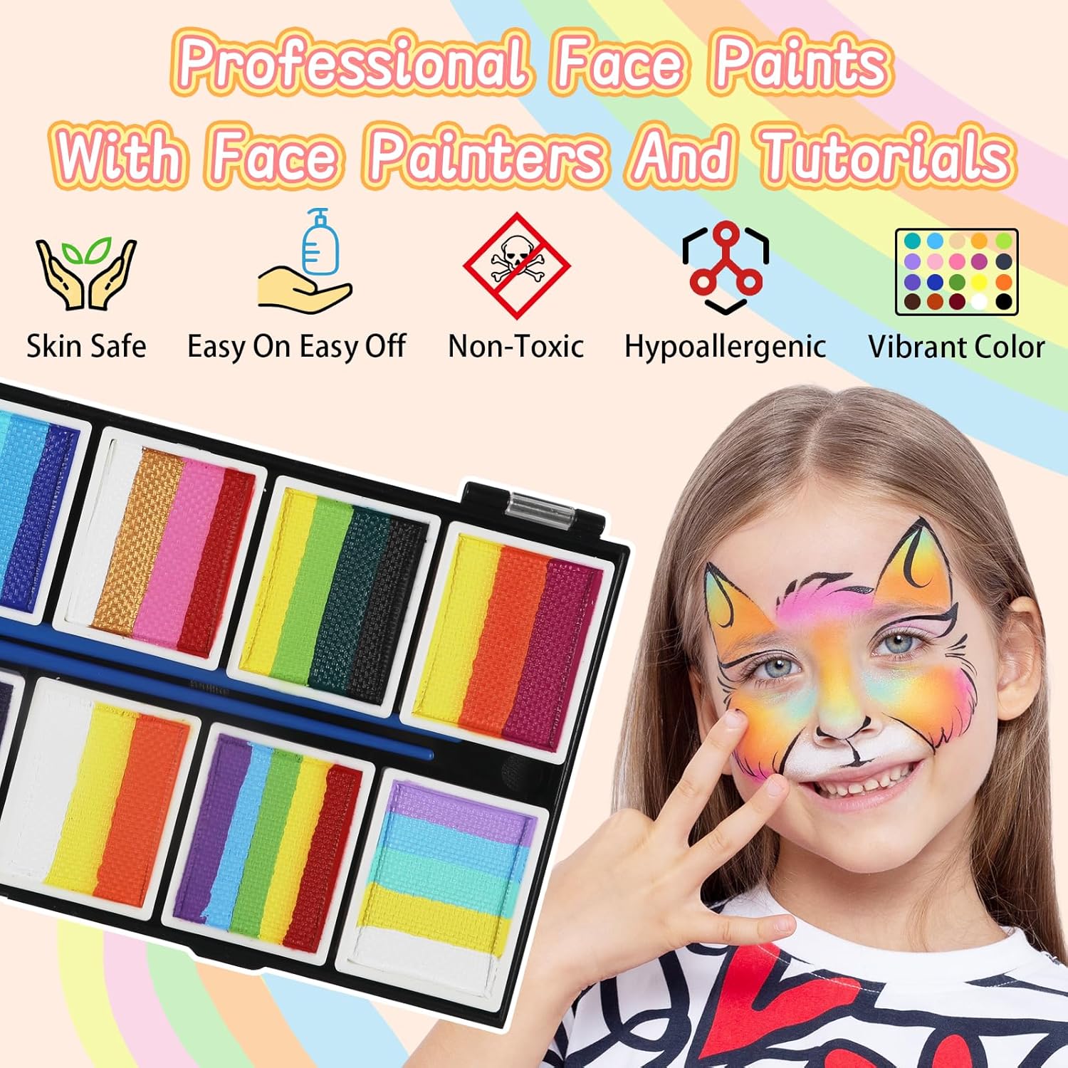 Anka Bella Professional Split Cake Face Paint(120gm),Water Based Face Painting Kit for Kids & Adults,Hypoallergenic & Non-Toxic,Gift for Birthday Parties/Halloween/Carnival - Image 2