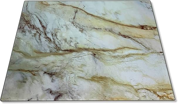 Tempered Glass Marble Pattern Cutting Board 12 x 16 Inch - Scratch, Heat, Shatter Resistant, Dishwasher Safe Decorative Tray (white & brown marble)