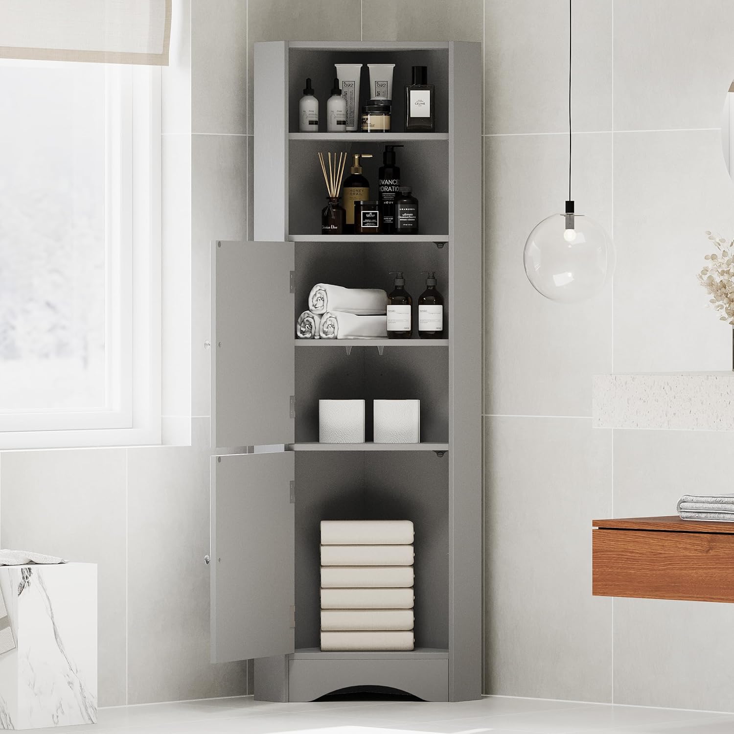Amazon.com: Merax Tall Corner Cabinet, Freestanding Bathroom Floor ...