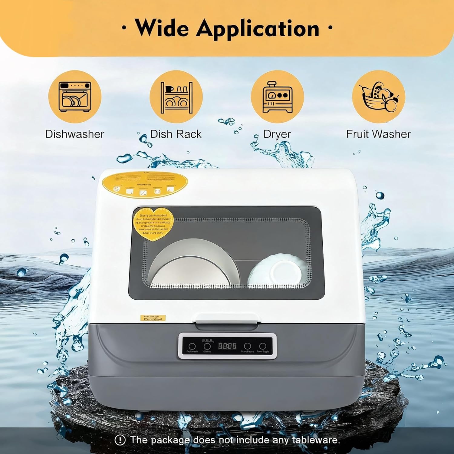 Portable Countertop Dishwasher with 1.5-meter inlet pipe, 4 Wash Programs, 360° All-Round Washing Mini Dishwasher Countertop, for Small Kitchens, Apartments, Dorms, Rvs, 20 pieces of tableware(White)