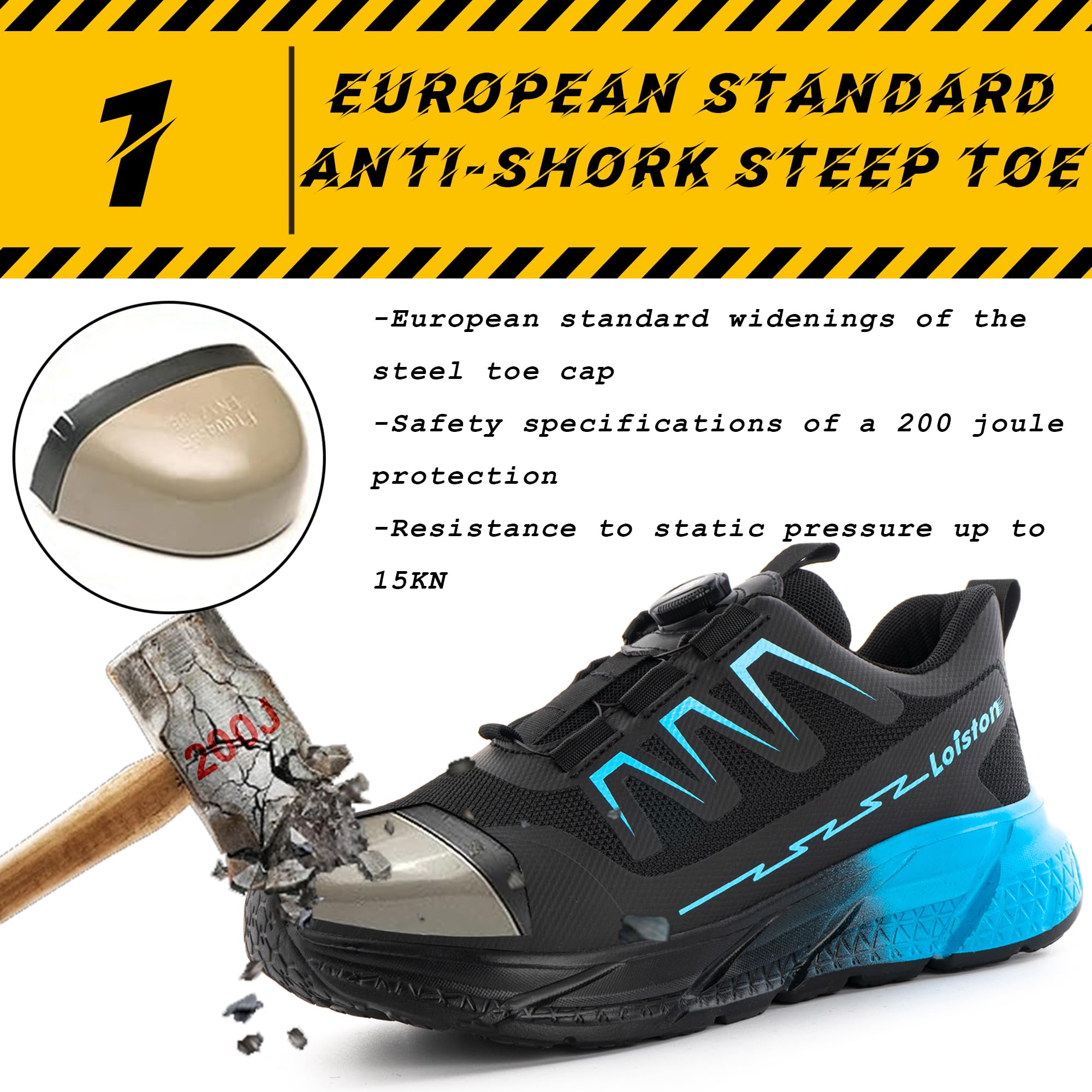 Sicherheitsschuhe Damen Leicht Arbeitsschuhe mit Stahlkappe Stahlkappenschuhe Arbeitsschutzschuhe Arbeit rutschfest Atmungsaktiv Hellblau K06 Gr.37
