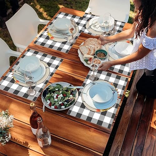 Miniatura 6 de Stylish Table Place Mats It's Fall Y'all Buffalo Plaid Pumpkin Dinner Placemats Reversible Non-Slip Kitchen Table Placemats Set for Patio