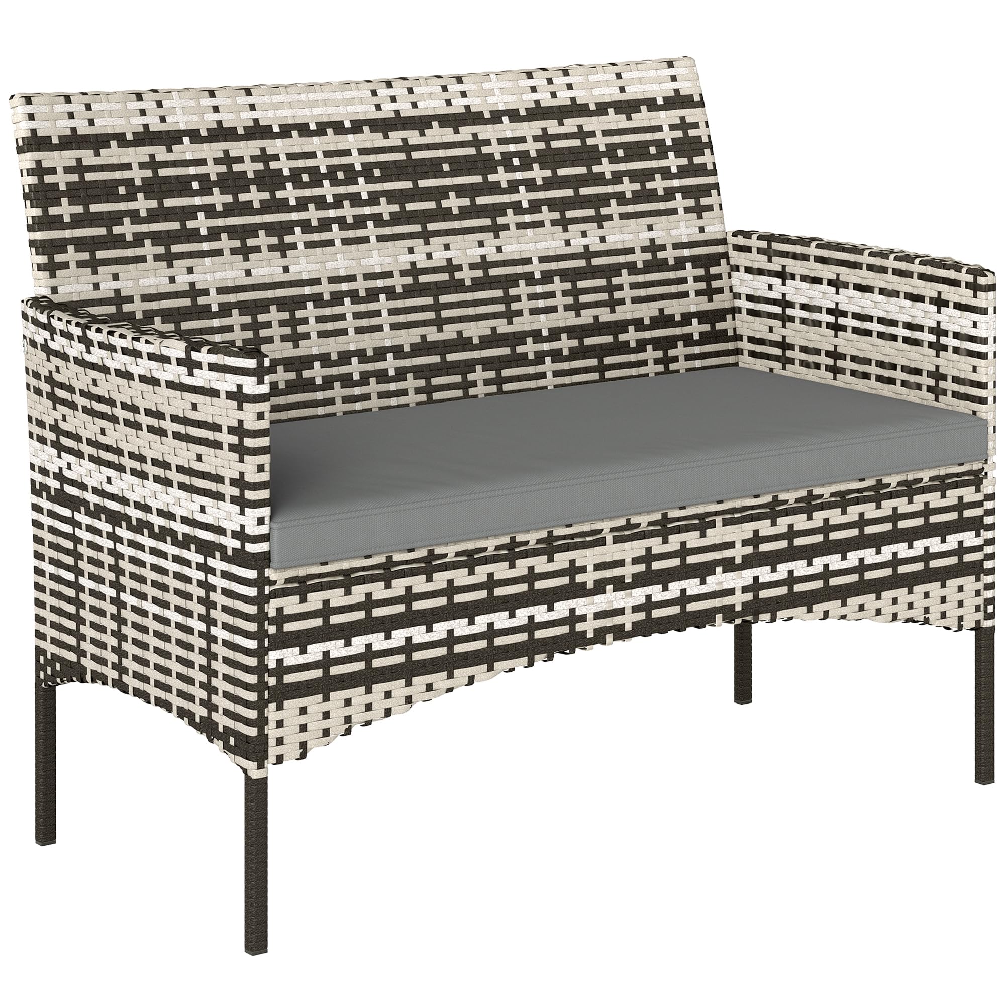 Outsunny Sofa Ogrodowa 2-osobowa Rattanowa z Poduszką, Sofa na Taras Balkon, Pogodoodporna, Jasnoszara | Sofa wypoczynkowa, sofa do ogrodu, na taras, balkon, polirattan