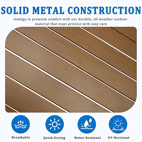 Miniatura 6 de Mesa de patio al aire libre de 27.5 pulgadas con estante de almacenamiento, mesa de jardín redonda de metal resistente de 400 libras, mesa de nogal