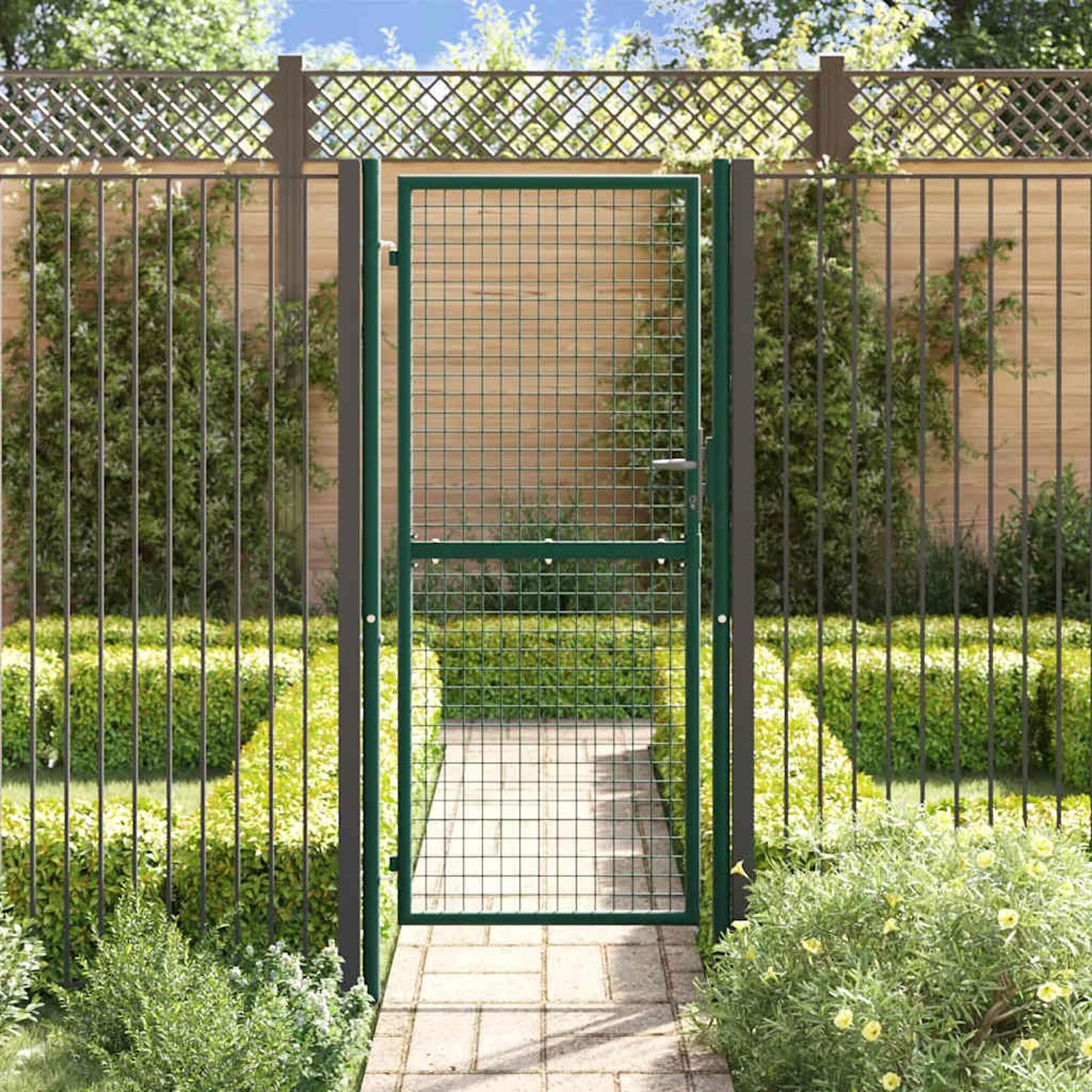 Gecheer Cancello,per Recinzione,da Giardino,Singolo,in Acciaio,Verde,100x250 cm,Cancello Singolo,Cancello da Giardino,Cancello Metallo,Cancello Acciaio,Cancello per Esterno