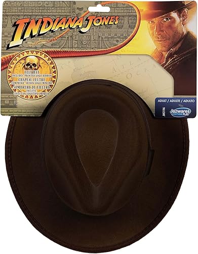 Jazwares Indiana Jones - Sombrero de fieltro para adulto, talla única, con banda marrón y cinta con logotipo