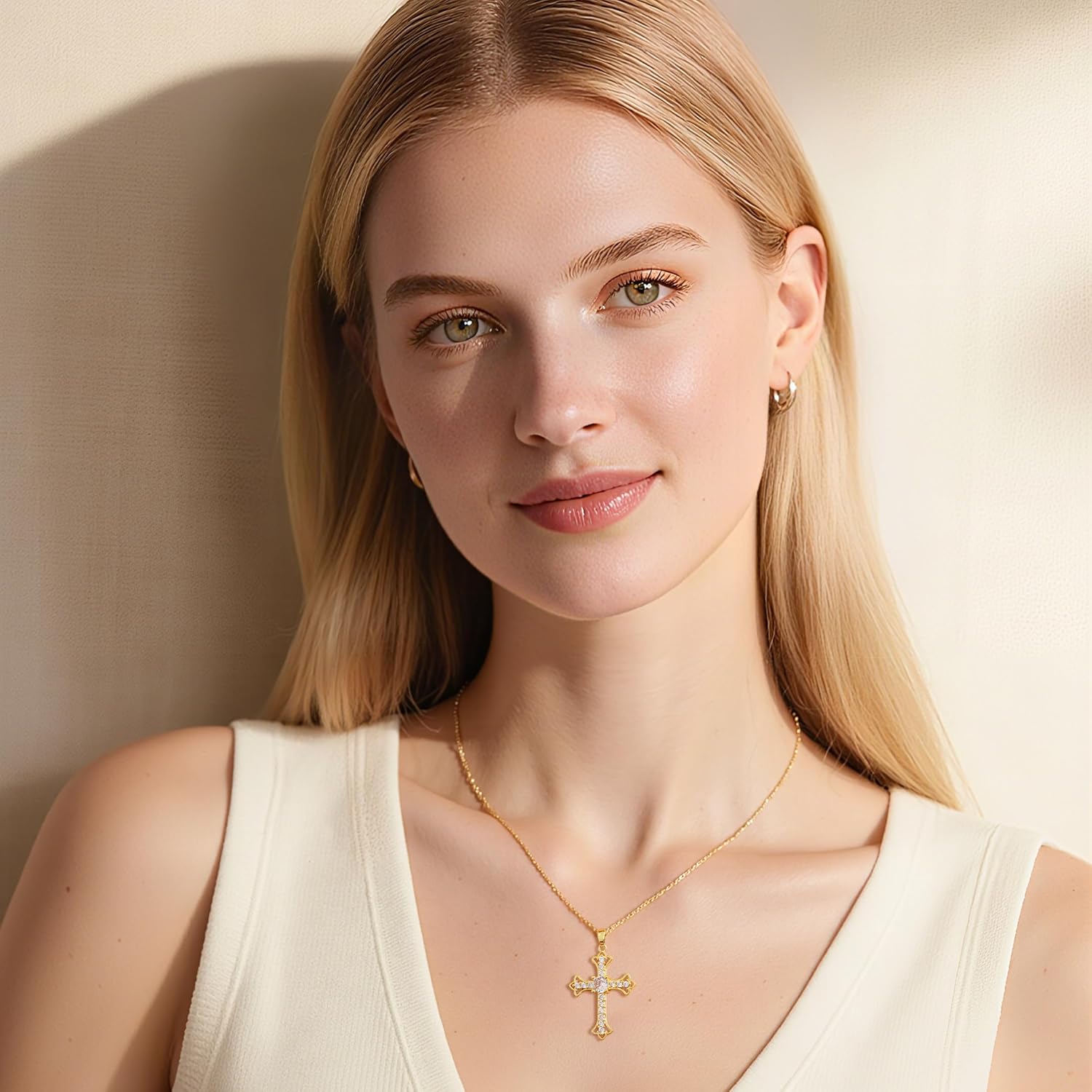 Cross Necklace for Women Dainty Gold Cross Charm Pendant Necklace Women's Non Tarnish Diamond Trendy Thanksgiving Christian Religious Faith Jewelry Gifts - Image 2
