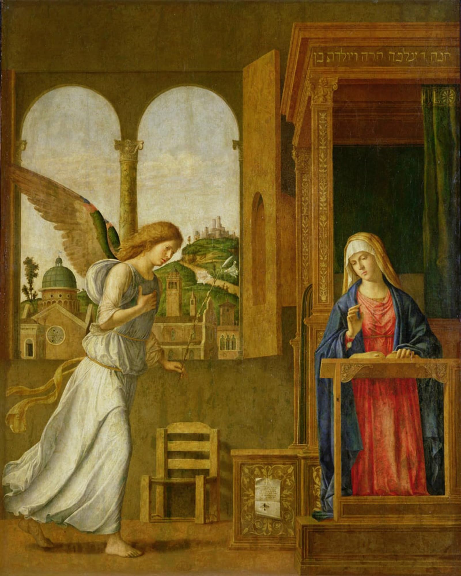 POSTERIIk Vintage Classic Picture Landscape Artwork the Annunciation by Battista Cima Da Conegliano Portrait Canvas Painting for Office Home Decor 60x90cm