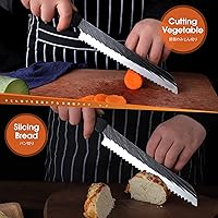 Vista 2 de ROCOCO Cuchillo afilado para pan dentado, cortador de pan, cuchillo cortador de carne, cuchillo para el hogar, cocina, 7.4 pulgadas, cumpleaños