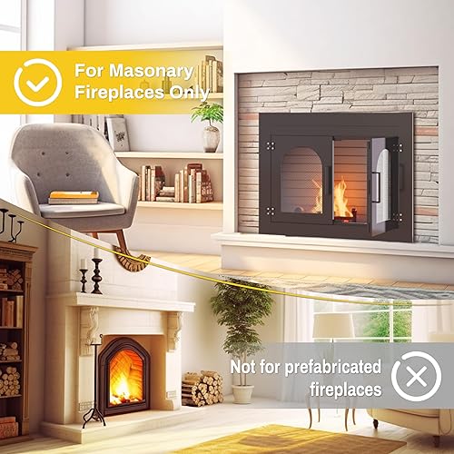 Miniatura 2 de Puerta de chimenea, puertas de chimenea con pantalla y decoración de vidrio, protector de malla de hierro y paneles magnéticos, se adapta a