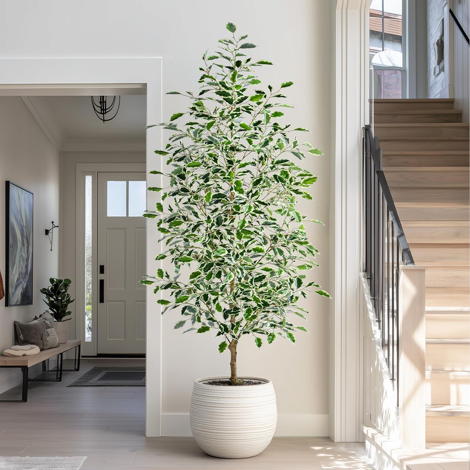 Large Artificial ficus Tree Tall Fake Pencil Trees Indoor Outdoor Realistic Floor Plant Faux Plastic Plants Flowers for House Home Living Room Bedroom Office Front Porch Modern Farmhouse Decor