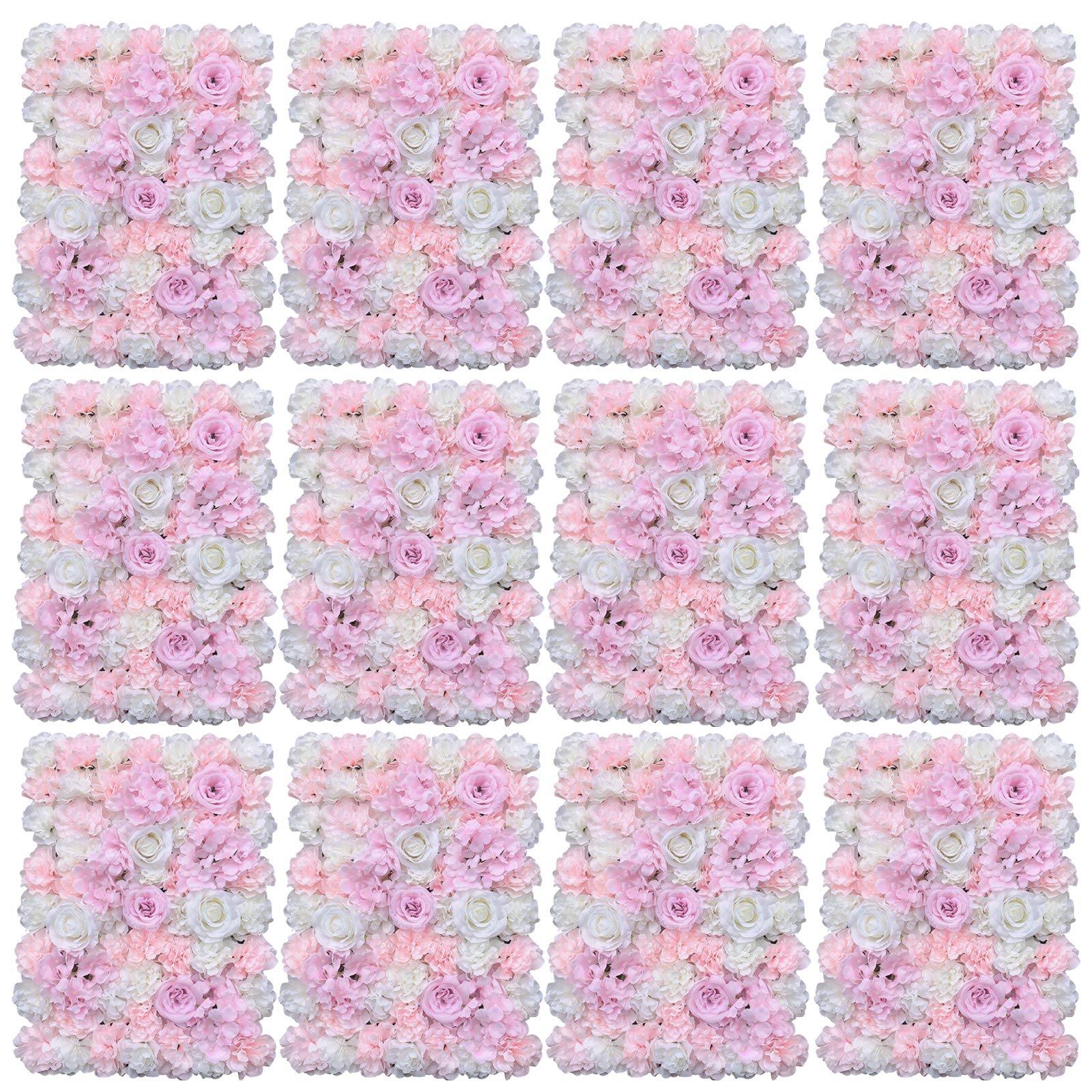 12 Stücke Künstliche Blumenwand Kunstblumen Panel für Garten Hochzeit Dekor 60 x 40cm Lila Weiß