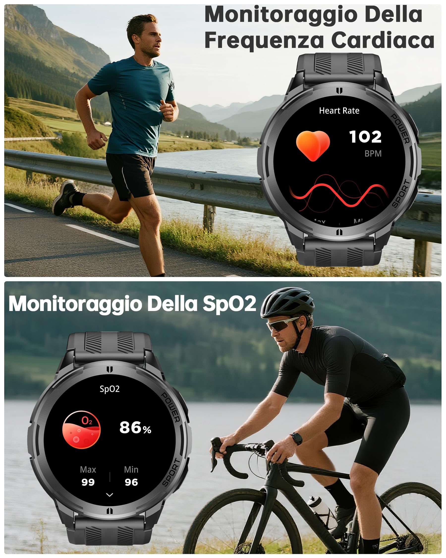 OUKITEL Smartwatch Uomo,Orologio Smart Watch Militare con Effettua Risposta Chiamate Vocale,100+ Sportive 1.43 Touch Screen con Contapassi Sonno Cardiofrequenzimetro,Fitness Tracker per iOS Android