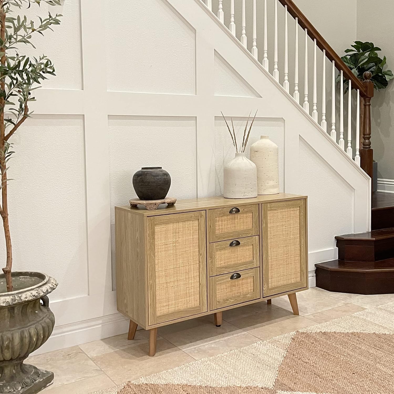 Dimensions of PHI VILLA Farmhouse Rattan Sideboard Buffet Cabinet