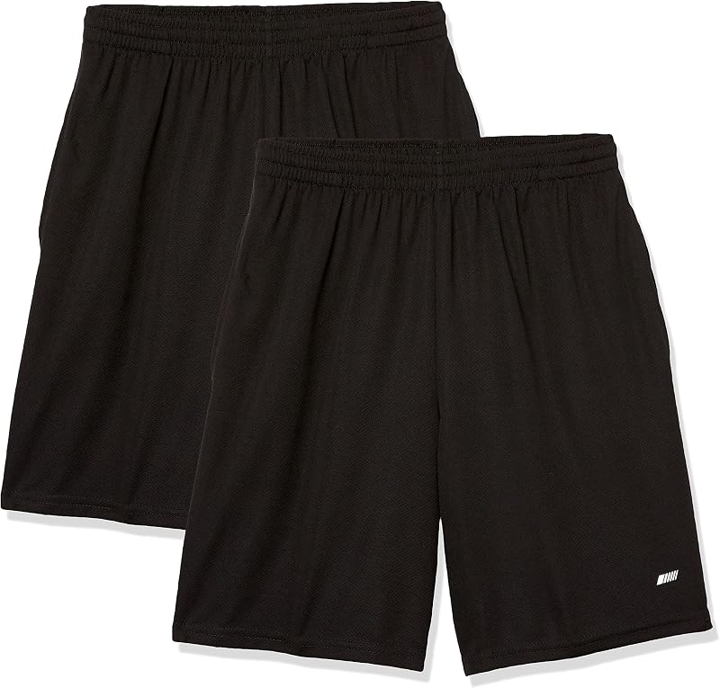 Amazon Essentials Pantalones cortos deportivos de baloncesto para hombre, transpirables, absorben la humedad, ajuste holgado con cintura elástica, paquete de 2