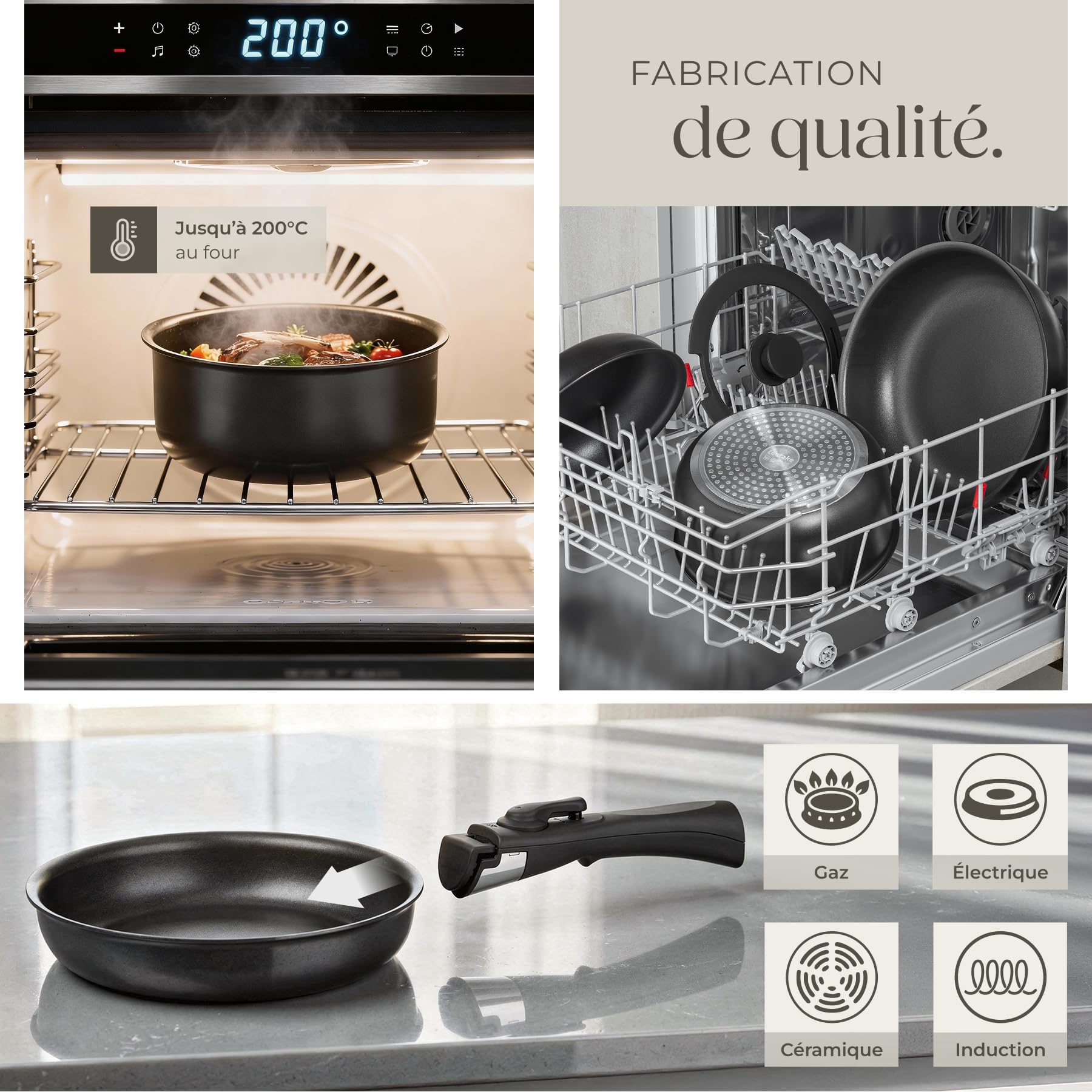 tectake® Set de cuisine 47 pièces, Service de table 6 personnes et Batterie de cuisine, Poêles Casseroles Service vaisselle Assiettes petites et grandes Assiettes creuses Bol Tasse Vaisselle en grès