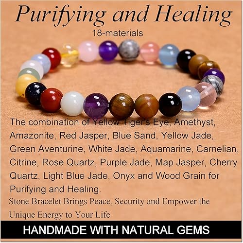 Vista 411 de MASSIVE BEADS Pulsera elástica de yoga hecha a mano con piedra natural, cristal curativo, energía, regalos para adultos unisex de 0.157 in, 0.236