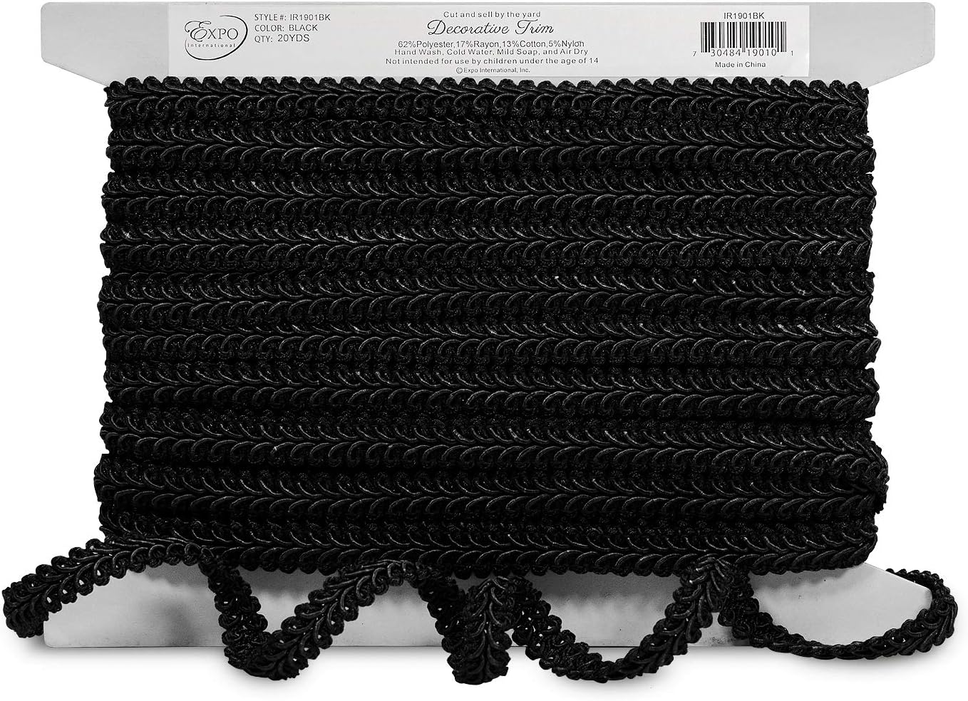 Trims by The Yard Alice Classic Woven Braid Trim, 1/2-Inch Versatile for Sewing, Washable Decorative Trim for Costumes, Home Decor, Upholstery, 20-Yard Cut, Black
