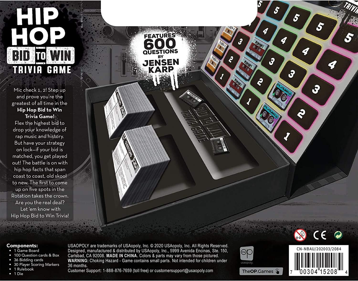 USAOPOLY Hip Hop Bid to Win Trivia Game | Music Board Game Featuring 600 Questions with a Hip Hop Trivia Theme | Custom Game Box Converts from Boom Box into Gameboard | Collectible Board Game