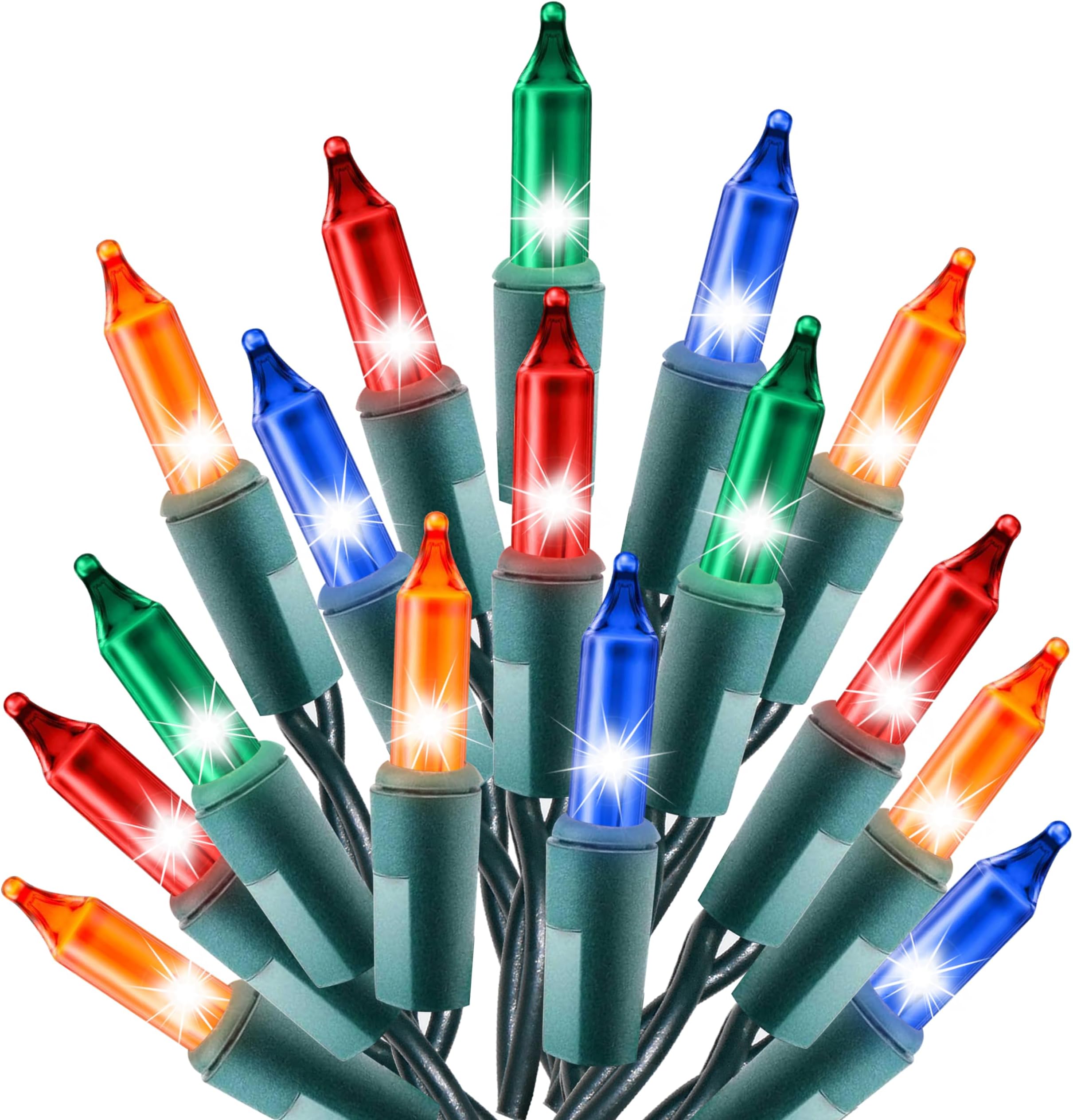 Multi Color Christmas String Lights, 100 Incandescent 20 Feet Green Wire For Indoor & Outdoor Waterproof Christmas Tree Lights, Static & Flashing Twinkle Function Connectible Plug in
