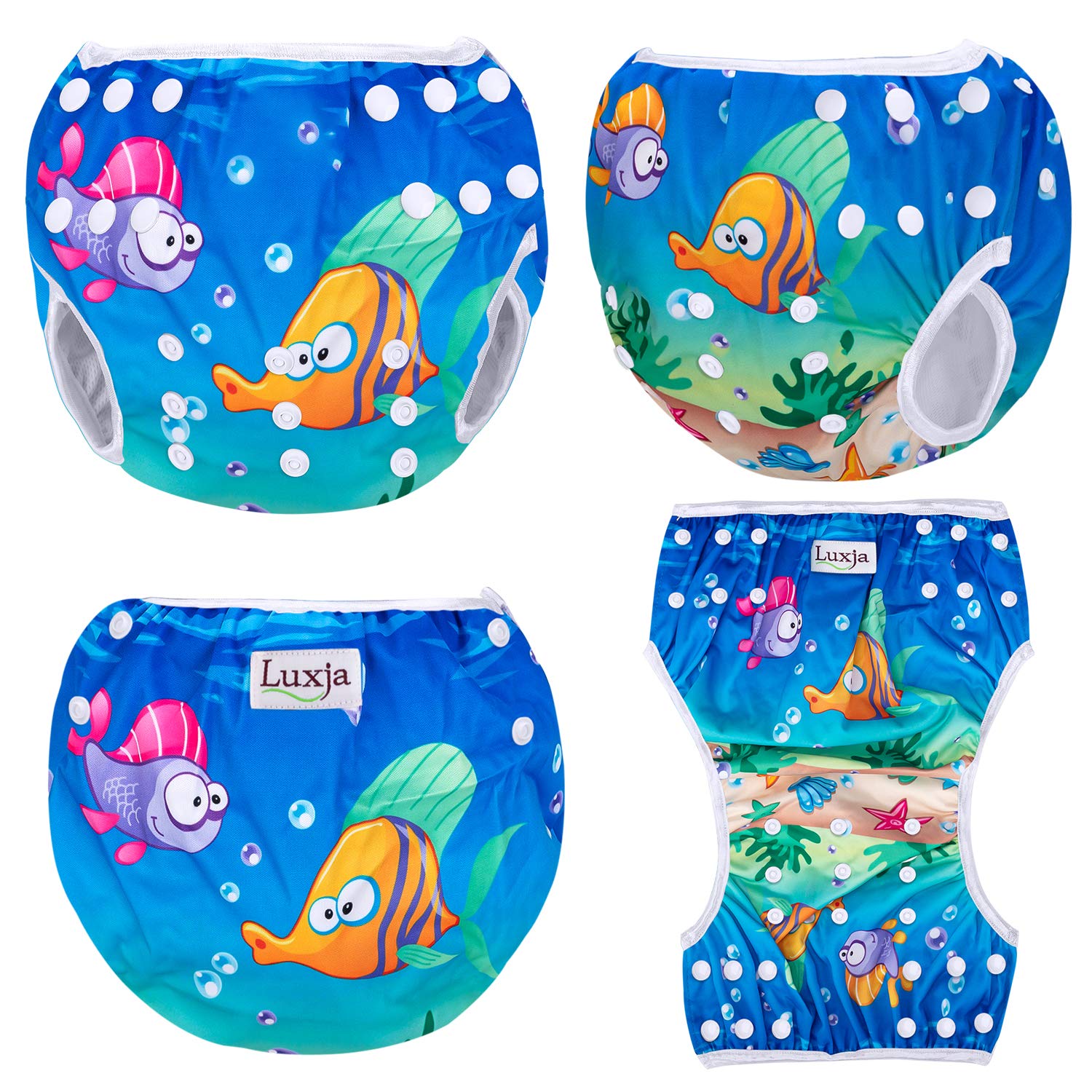 Luxja Pañal de Natación para Bebes Bañador Reutilizable de Nadar de Bebé Pañal Lavable para Bebé (0-3 años), Ballenas + Peces