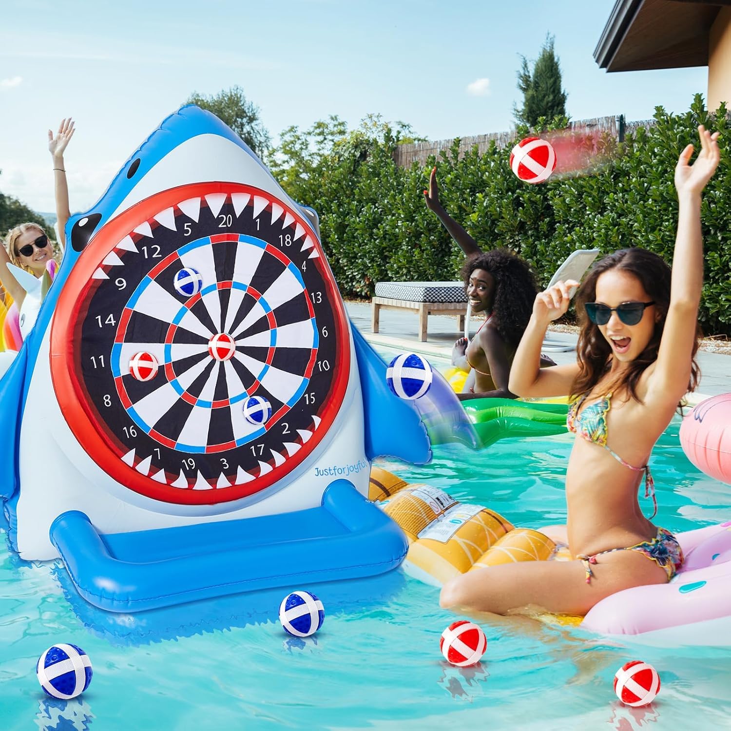45" Large Inflatable Pool Toys Shark Dart Board with 12 Sticky Balls Swimming Pool Floats Water Games for Kids Adults Beach & Backyard Family Outdoor Play Cool Party Gift for Boys Girls 6-12 Years