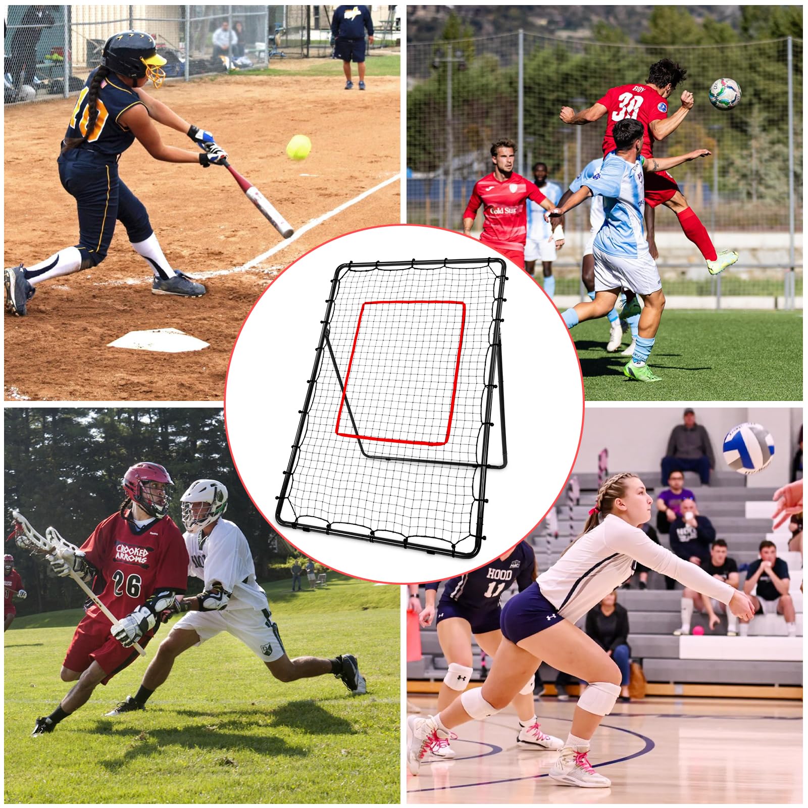AKOZLIN Rete da rimbalzo per baseball, softball, pallavolo, lacrosse, 5 angoli regolabili, 1,8 x 1,2 m, con Strike Zone, rete da rimbalzo da baseball, con borsa per il trasporto