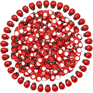 200 PCS Mini Wooden Ladybugs Decor, Self-Adhesive Bug Stickers for DIY Crafts Scrapbooking Gardening Micro Landscape Home Party Decoration