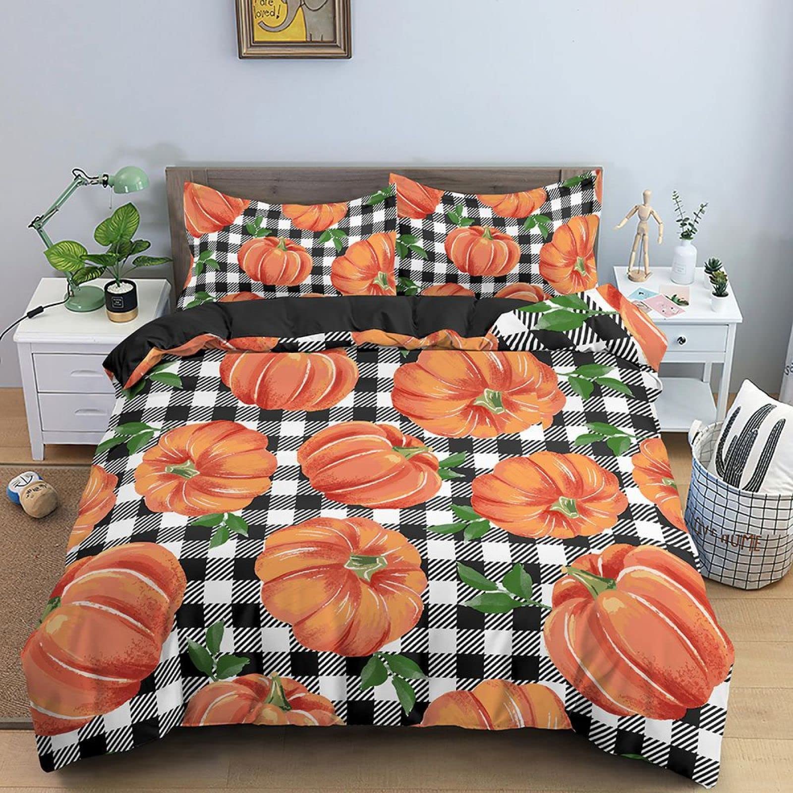 Lenzuola Matrimoniali Zucca Griglia Arancione Copripiumino Matrimoniale Microfibra Set Lenzuola Matrimoniale 200x200 Piumino Matrimoniale Copripiumino Includere 2 Federe Cuscino 50x75cm