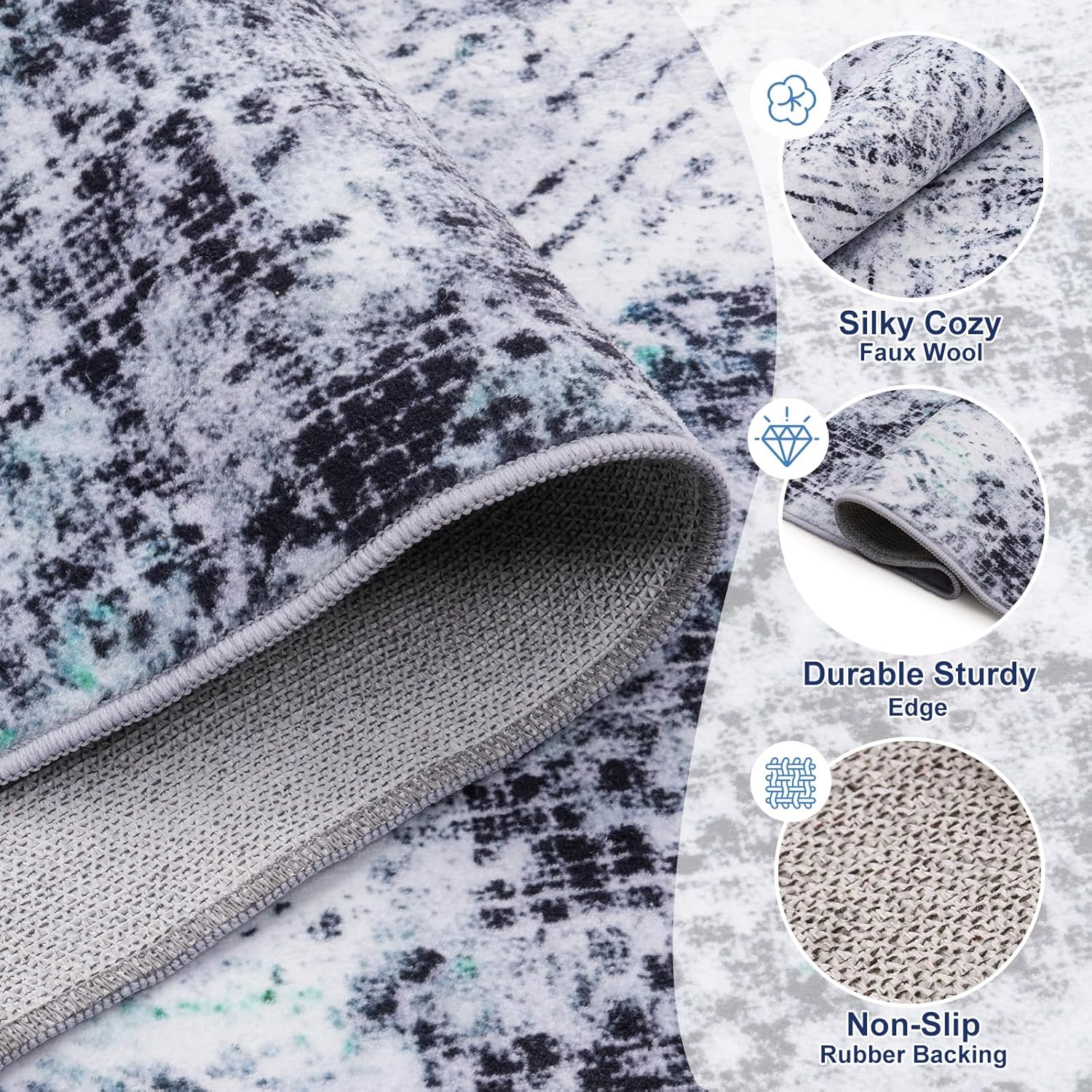 Area Rugs for Living Room,Washable Rugs for Bedrooms,Machine Indoor Outdoor Patio Mats,Faux Cashmere Abstract Entryway Rugs,Large and Thin Ruggable Carpets for Dining Room Kitchen [ Blue,5x7 FT]